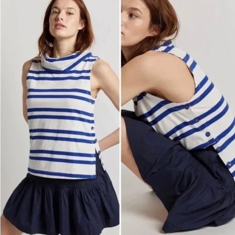 Anthropologie Blue and White Boxy Sailor Collar Tank Top